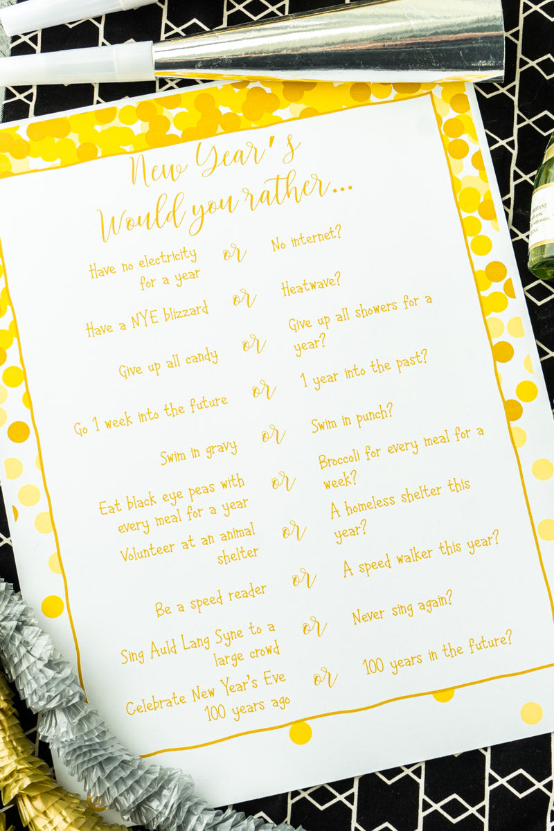 New Years Would You Rather Game Printable New Year's Eve 