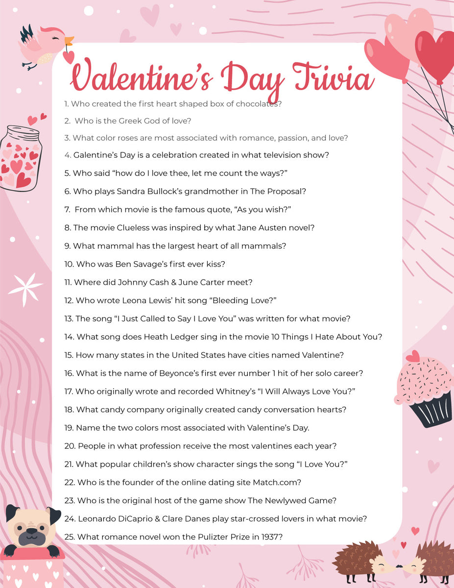 Valentine #39 s Trivia (30 questions) Play Party Plan
